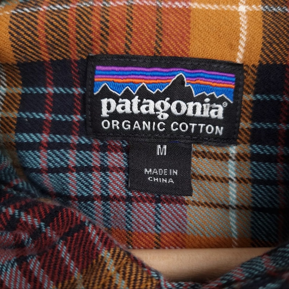 Patagonia Lightweight Fjord Flannel Mens Medium Brown Blue Plaid Organic Cotton